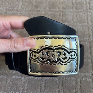 Silpada Belt Leather Black Womens Small Italy Southwest Floral Scroll Buckle